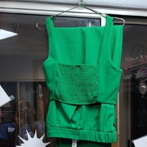 Stradivarius Emerald Green Smocked Top
